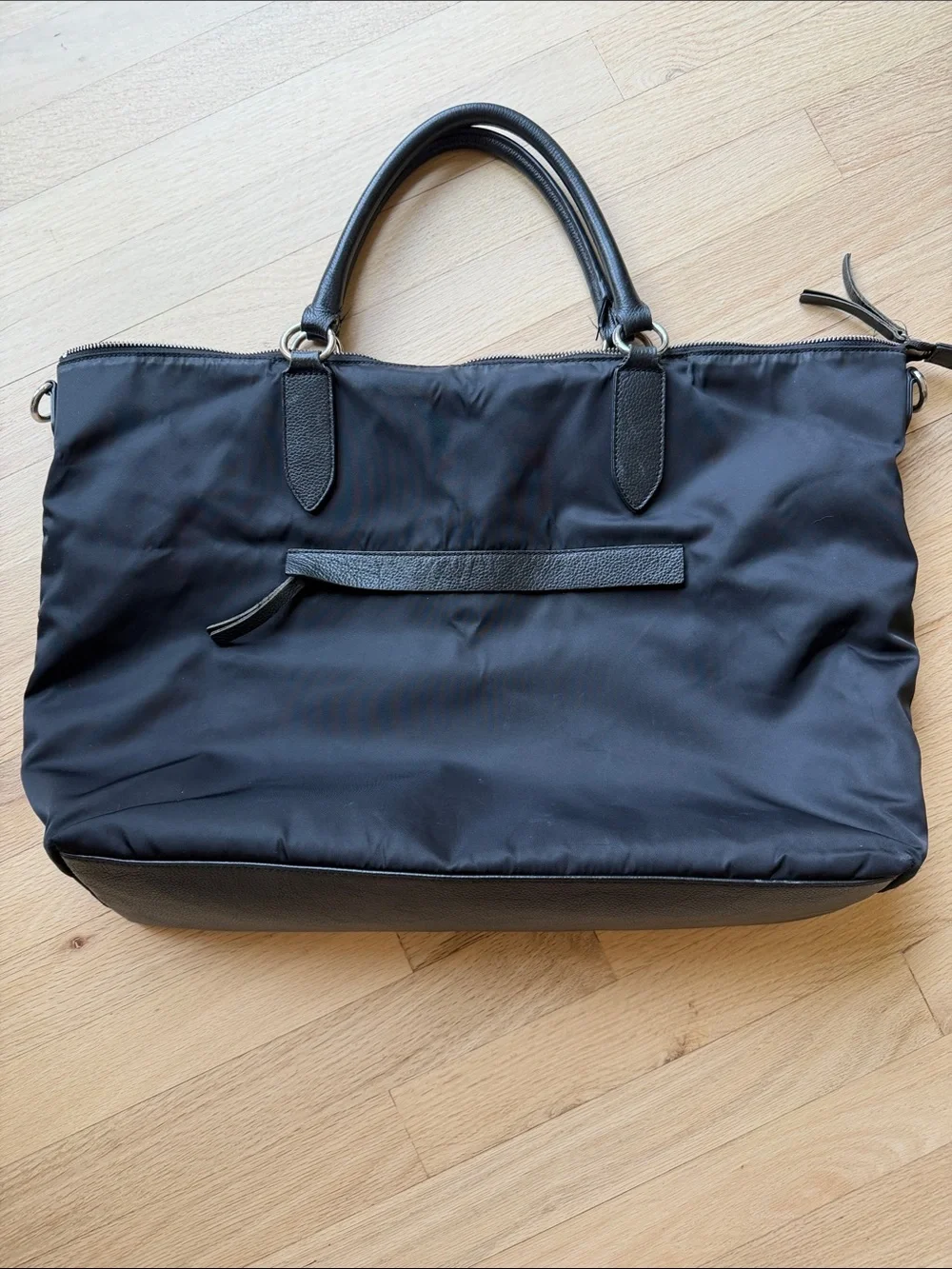 Halogen Black Nylon Laptop Tote with Leather Trim